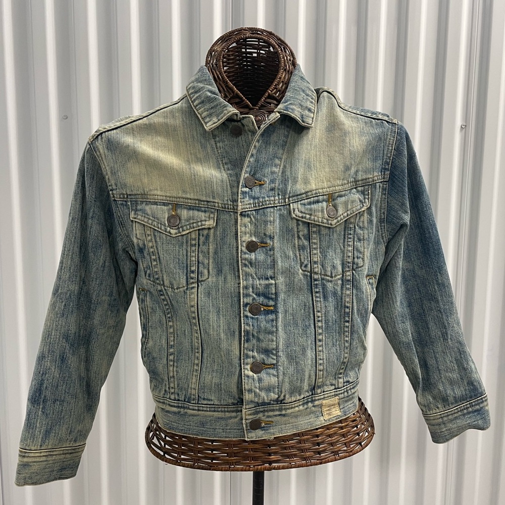 Vintage Abercrombie Denim Jean Button Up Jacket size Medium Light Blue Wash